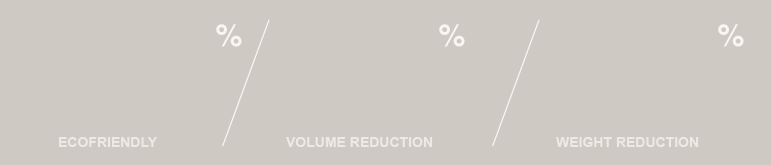 100 ecofriendly, 70% volume reduction, 30% weight reduction.